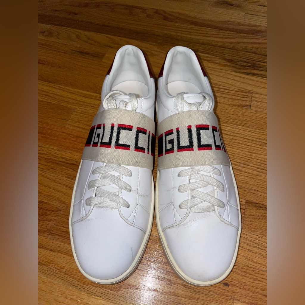 Gucci Ace Stripe Logo Strap White Red Men’s Low Sneakers Size 43 Us 9.5 Read!